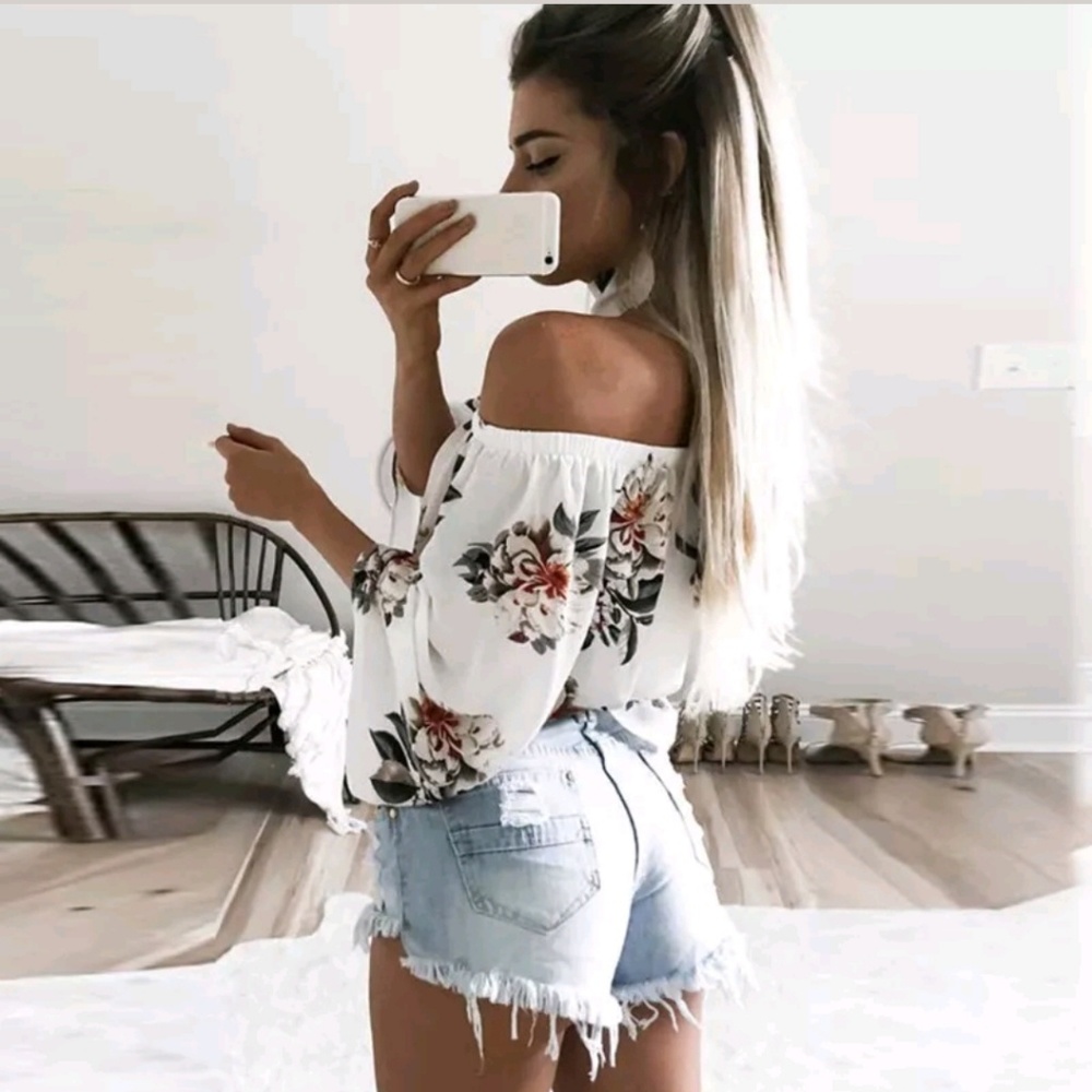 Womens Off Shoulder Casual Summer Crop Top - Picture 3 of 7